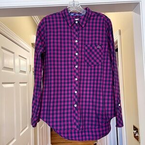 EUC Women's Vineyard Vines Cotton Cashmere Pink Navy Gingham Button Up Shirt 6